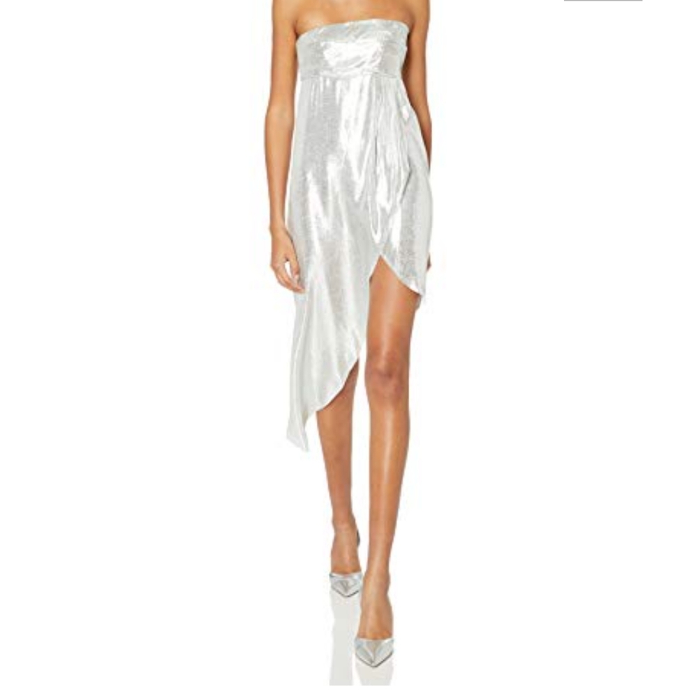 BAJA EAST Y2K METALLIC ASYMMETRICAL DRESS 0 - Picture 5 of 8